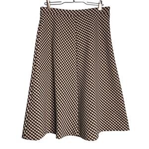 Vintage 70s Size Small Brown Houndstooth Polyester ALine Skirt Retro Academia